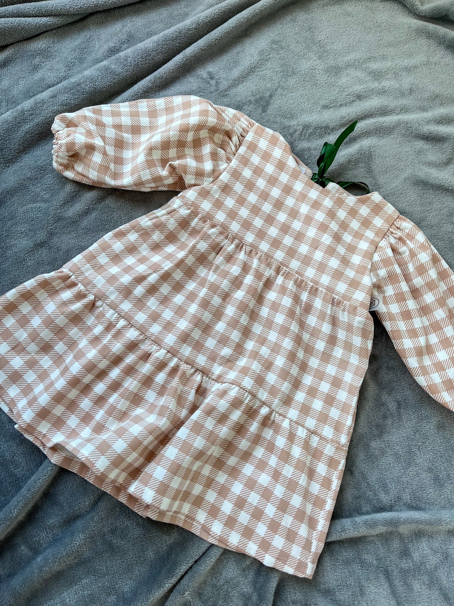 Vestido xadrez bege adulto e bebé/criança