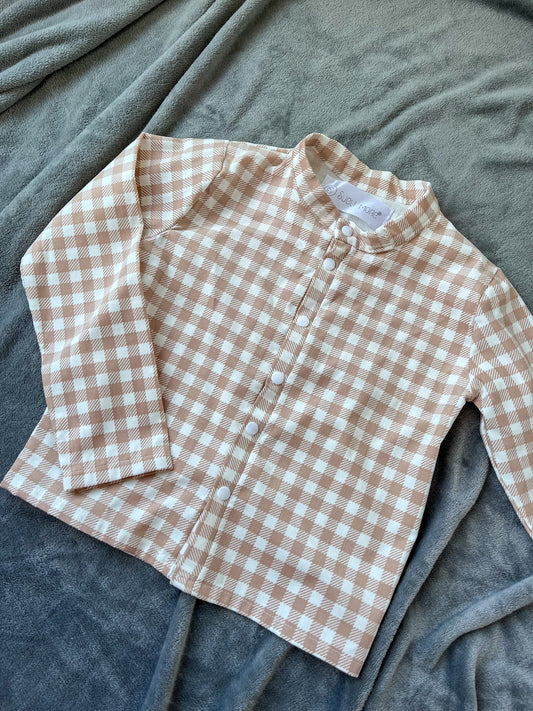 Camisa Xadrez bege adulto e bebé/criança