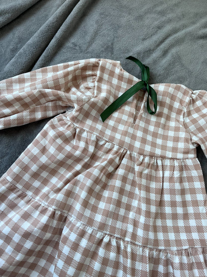 Vestido xadrez bege adulto e bebé/criança