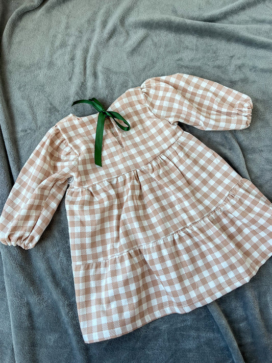 Vestido xadrez bege adulto e bebé/criança