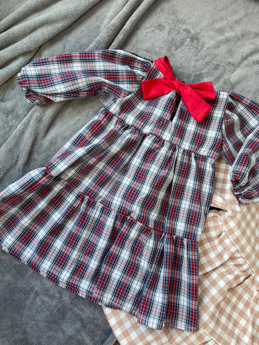Vestido xadrez colorido adulto e bebé/criança